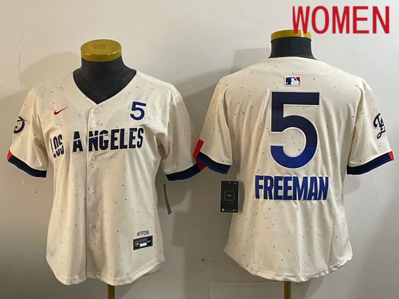 Women Los Angeles Dodgers #5 Freeman Cream Fashion Nike Game MLB Jersey style 1